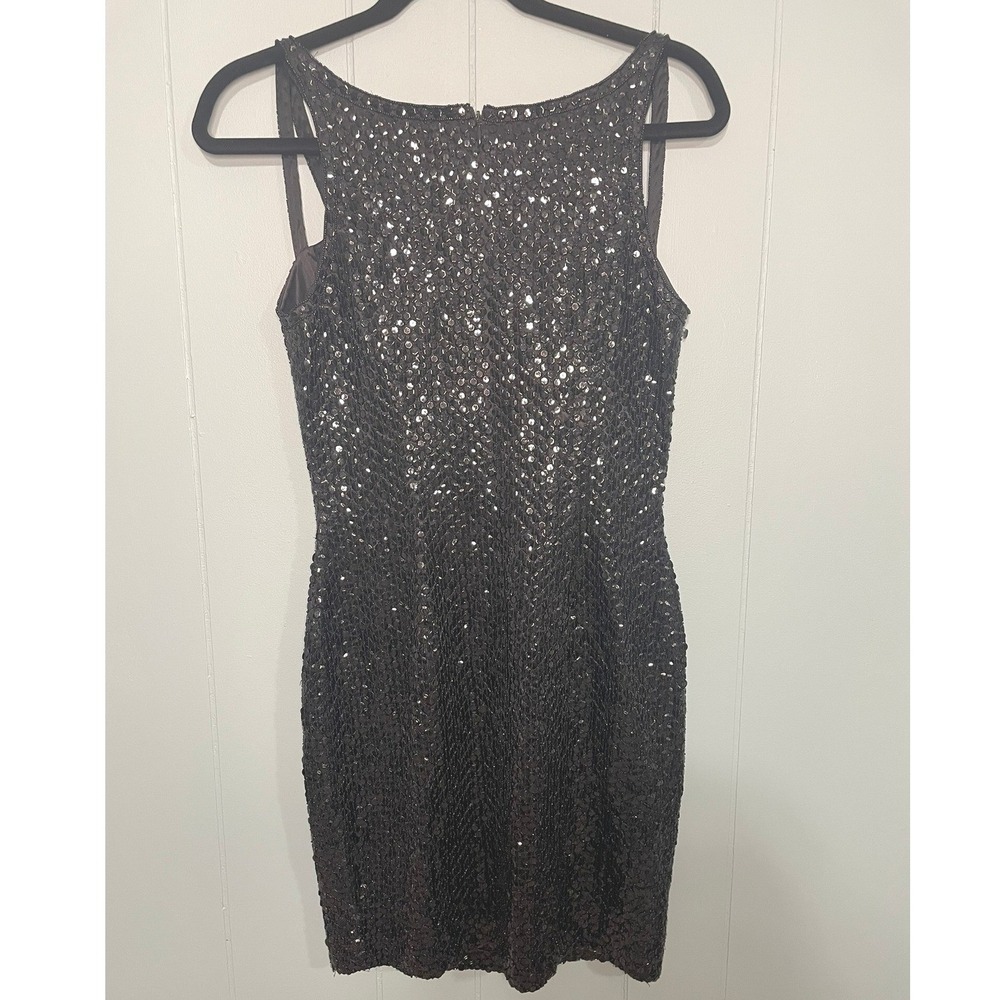 Vintage 90s NiteLine Della Roufogali Black Beaded Strappy V Neck Party‎ Dress - Picture 6 of 8
